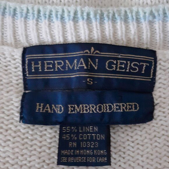 Herman Geist Preppy Embroidered Sweater Vest Linen Cotton Vintage Hong Kong - Picture 9 of 9